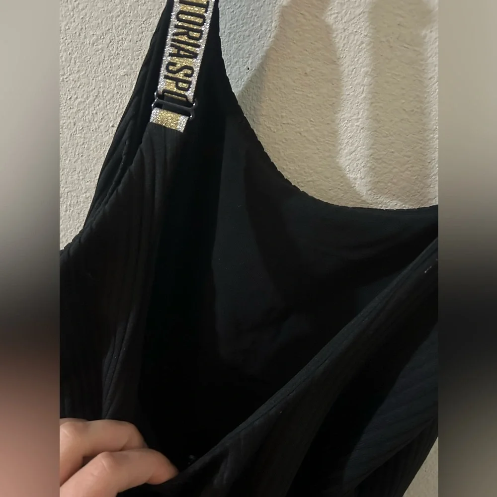 victoria’s secret sports black bodysuit one piece swimsuit ribbed scoop back - Picture 5 of 7
